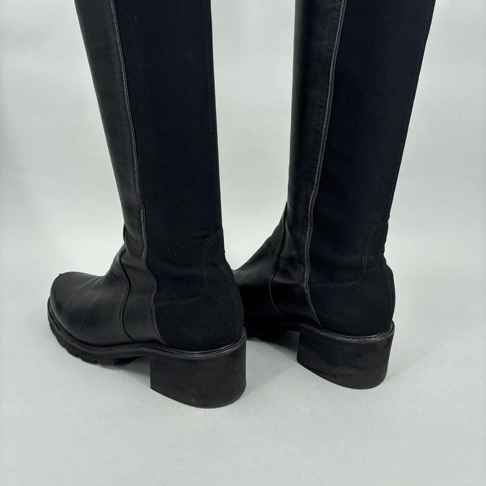 Stuart Weitzman Boots Womens Size 8.5 Black Lamb Leather Over Knee Block Heel